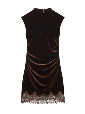 Winter Slim Fit Velvet Lace Patchwork Dress