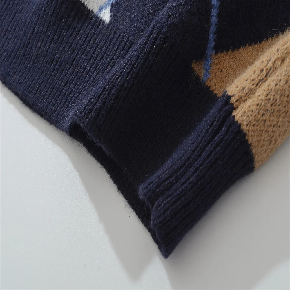 Autumn Winter Diamond Grid Knit Sweater - Image 5