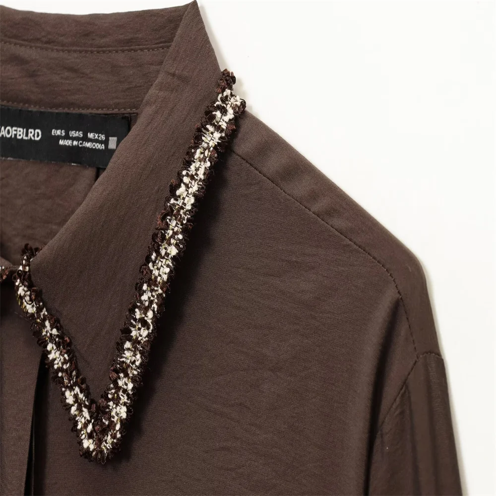 Autumn Collared Long Sleeve Shirt with Decorative Edges - Image 3