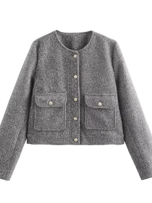 2025 Winter Pearl & Gold Button Leather Jacket