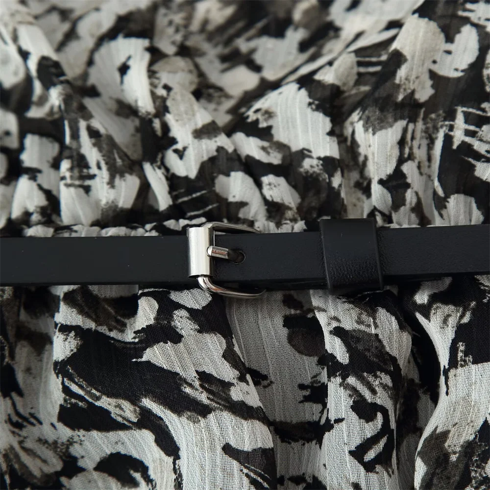 Women's Autumn Printed Mini Dress with Belt - Image 4