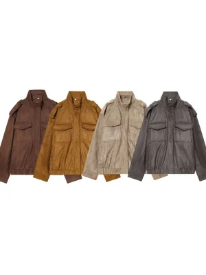 Women’s Autumn Suede Texture Leather Jacket