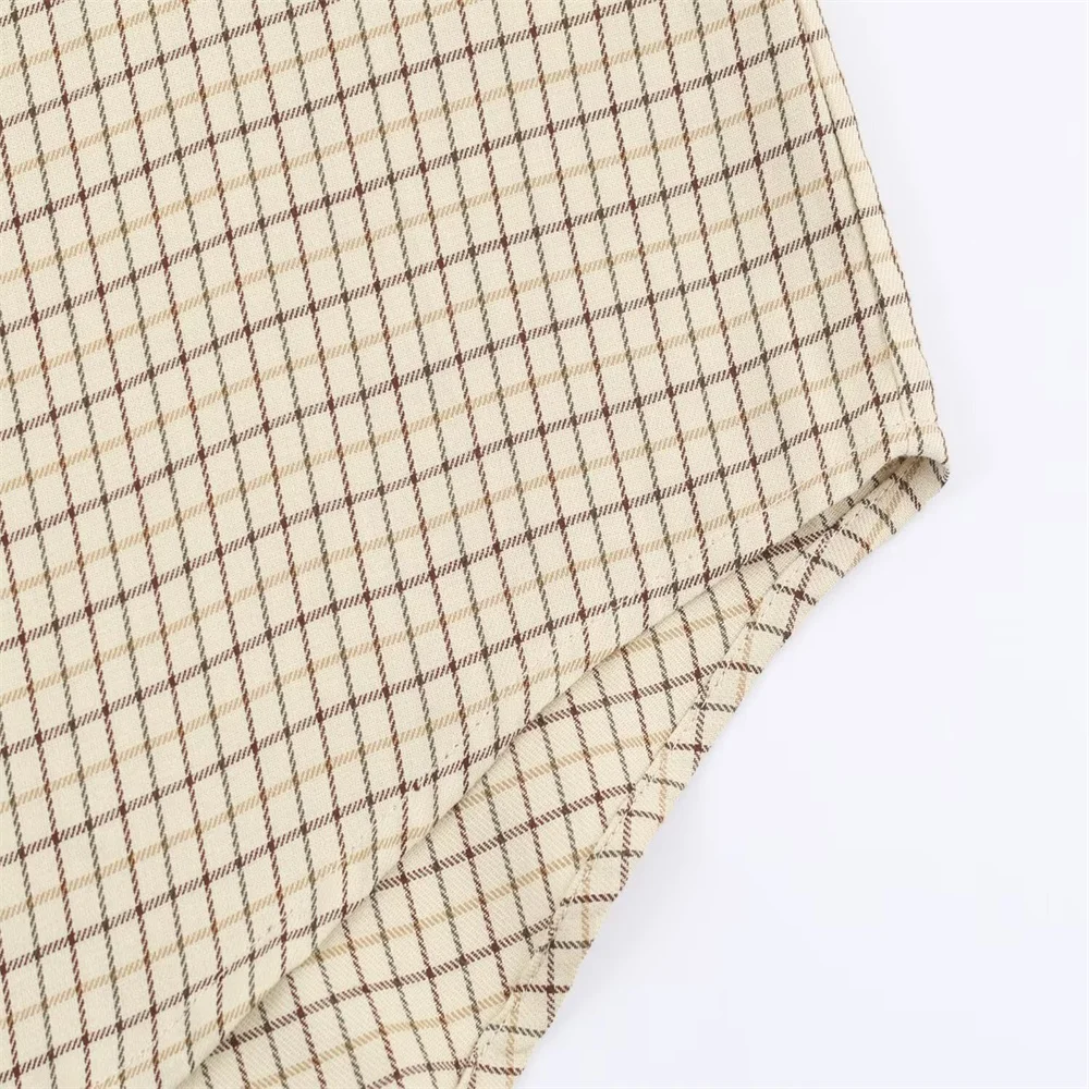 Autumn Checkered Bow Decor Shirt - Image 6