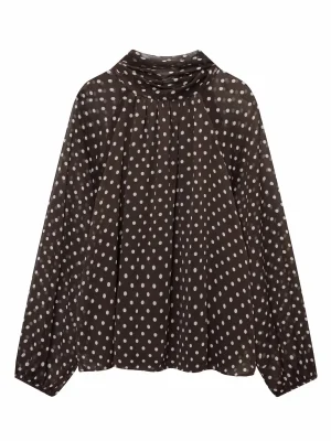 Women’s Elegant Bow Collar Dot Blouse