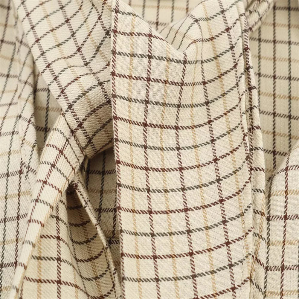 Autumn Checkered Bow Decor Shirt - Image 4