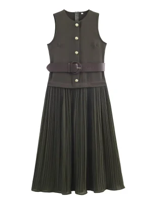 2025 Winter Women's Sleeveless Belted Midi Dress