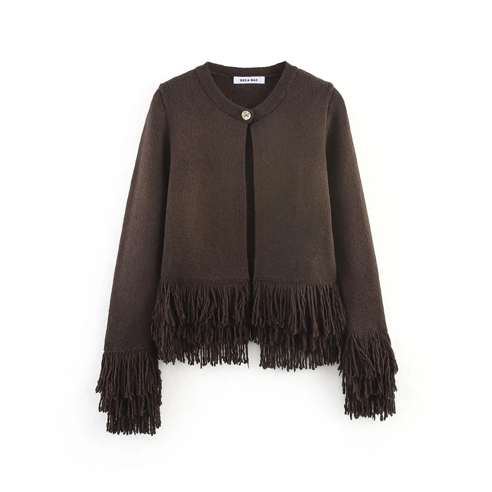 Autumn Tassel Button Knit Jacket