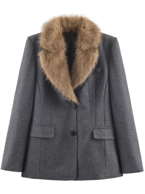 2025 Winter Women's Slim Fit Faux Fur Lapel Jacket