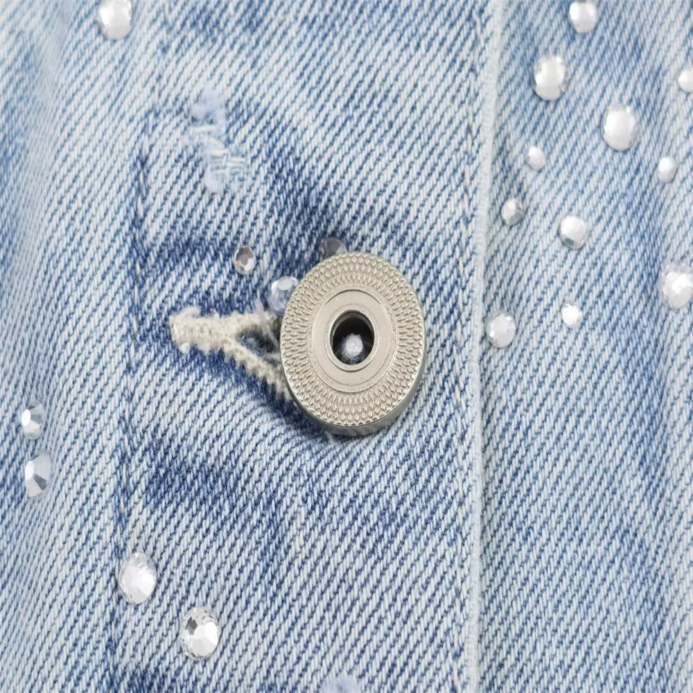 Autumn Rhinestone Denim Jacket & High-Waist Straight Jeans Set - Image 4