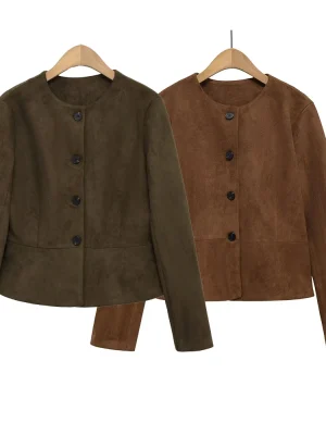 Women’s Brown Suede Waist Jacket