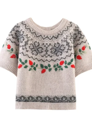 Winter New Jacquard Embroidered Short-Sleeve Sweater