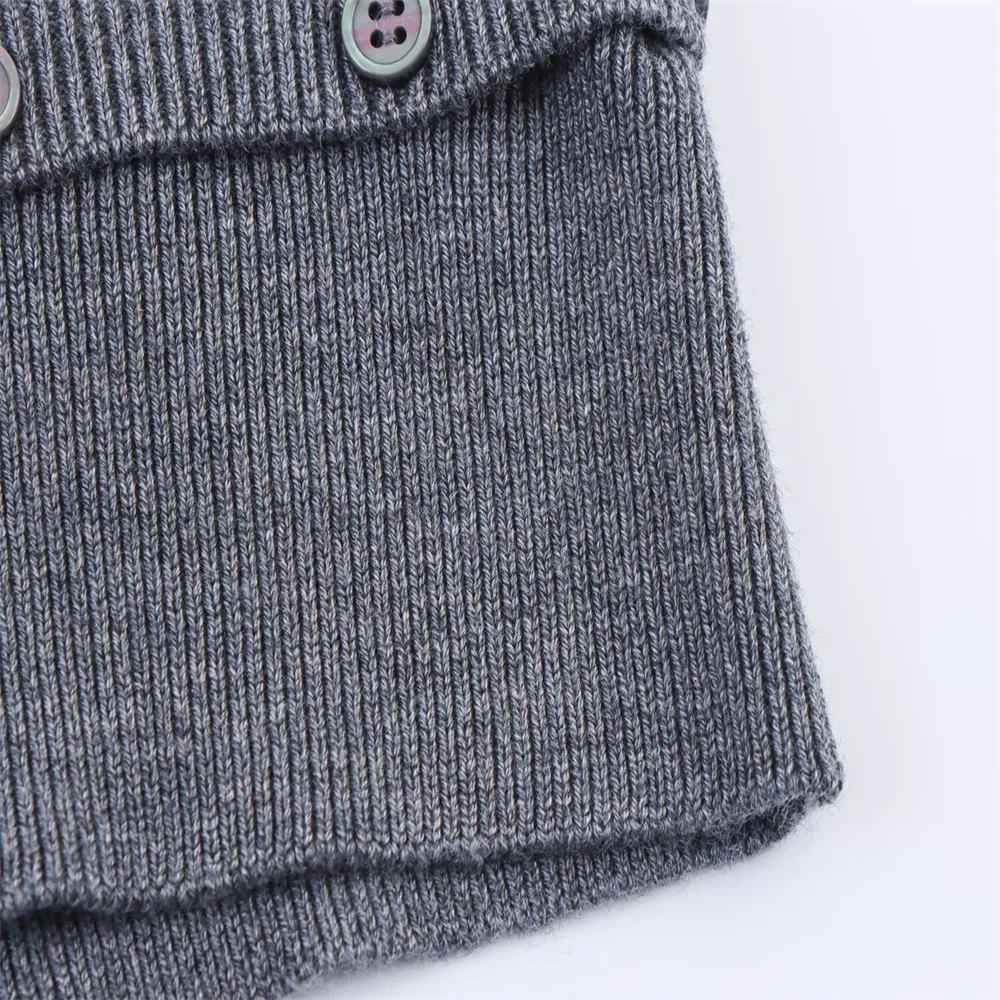 Autumn Round Neck Button-Up Detachable Knit Sweater - Image 5