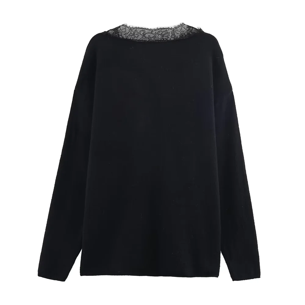 Women’s V-Neck Lace Patchwork Sweater - Image 4