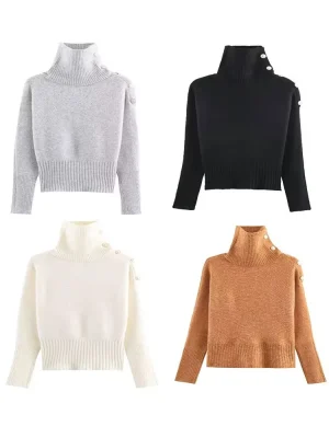 Autumn/Winter Shoulder Button Knit Top
