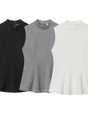 Winter Soft Semi-High Neck Sleeveless Layered Hem Top