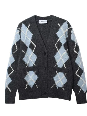 Winter Loose V-Neck Diamond Pattern Jacket