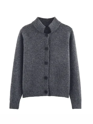 Autumn Winter Simple Gold Thread Knitted Cardigan Jacket