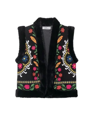 Women’s Embroidered Faux Fur Vest