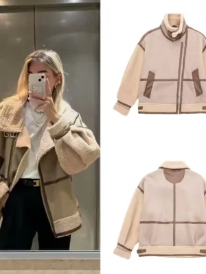 Women’s Faux Leather Lamb Stitch Winter Jacket