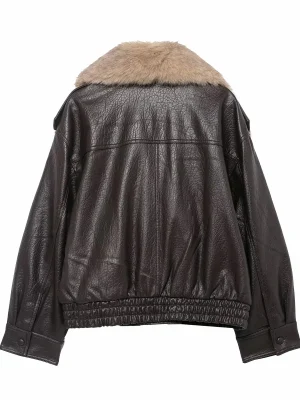 Women’s Faux Leather Biker Jacket with Fur Collar