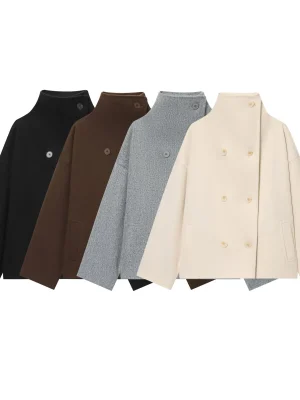 Winter Loose High Collar Buckle Top for Women