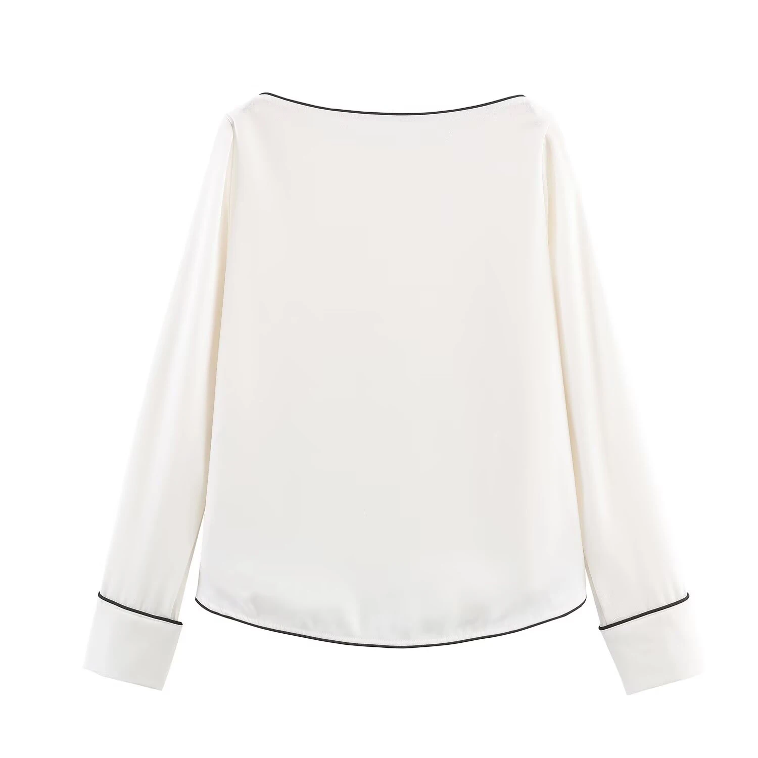 Women’s 2025 Loose Long Sleeve Shirt with Contrast Trim - Image 2