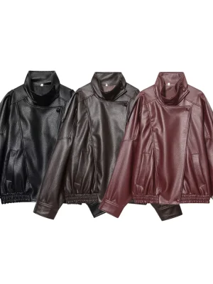 Women’s PU Leather Zipper Jacket