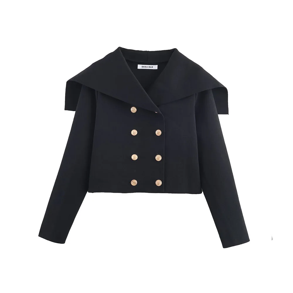 Autumn Double-Breasted Knit Short Coat