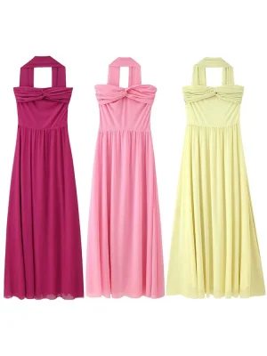 Women’s Autumn Solid Color Mesh Strapless Dress