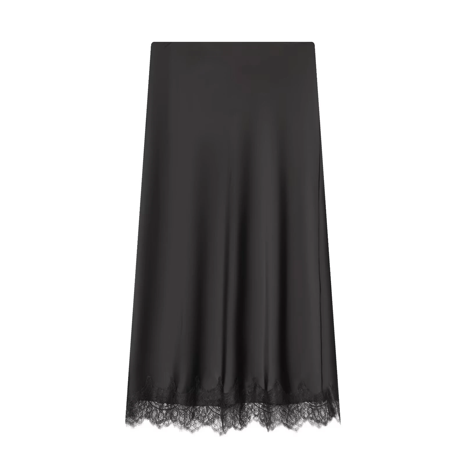 Winter Women's High-Waist Lace Trim Silk Midi Skirt - Image 2