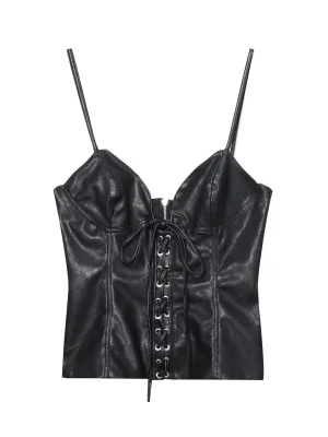 Women’s Slim Fit Faux Leather Bow Suspender Top