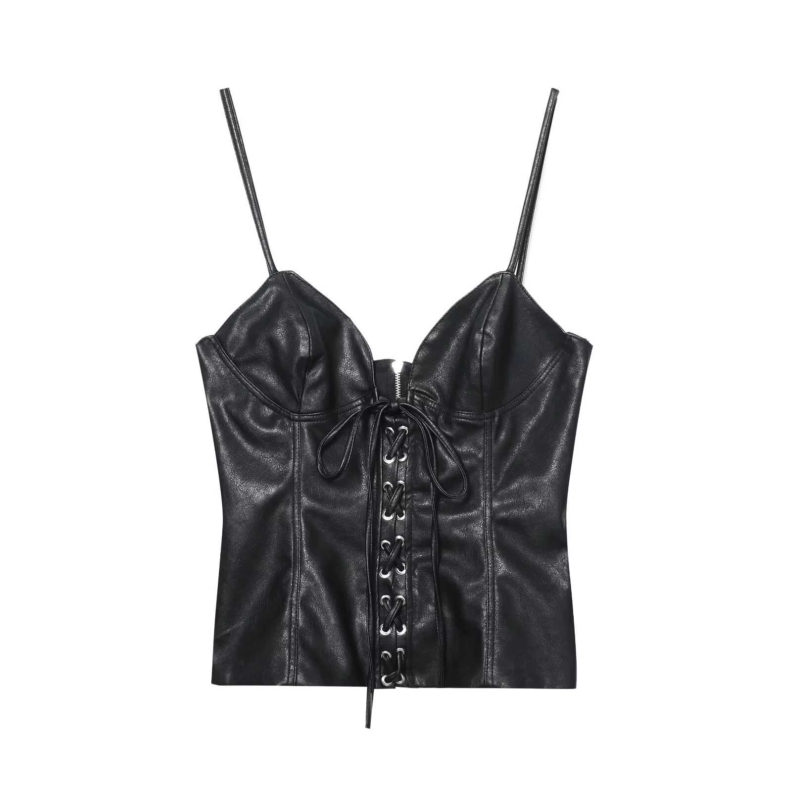 Women’s Slim Fit Faux Leather Bow Suspender Top