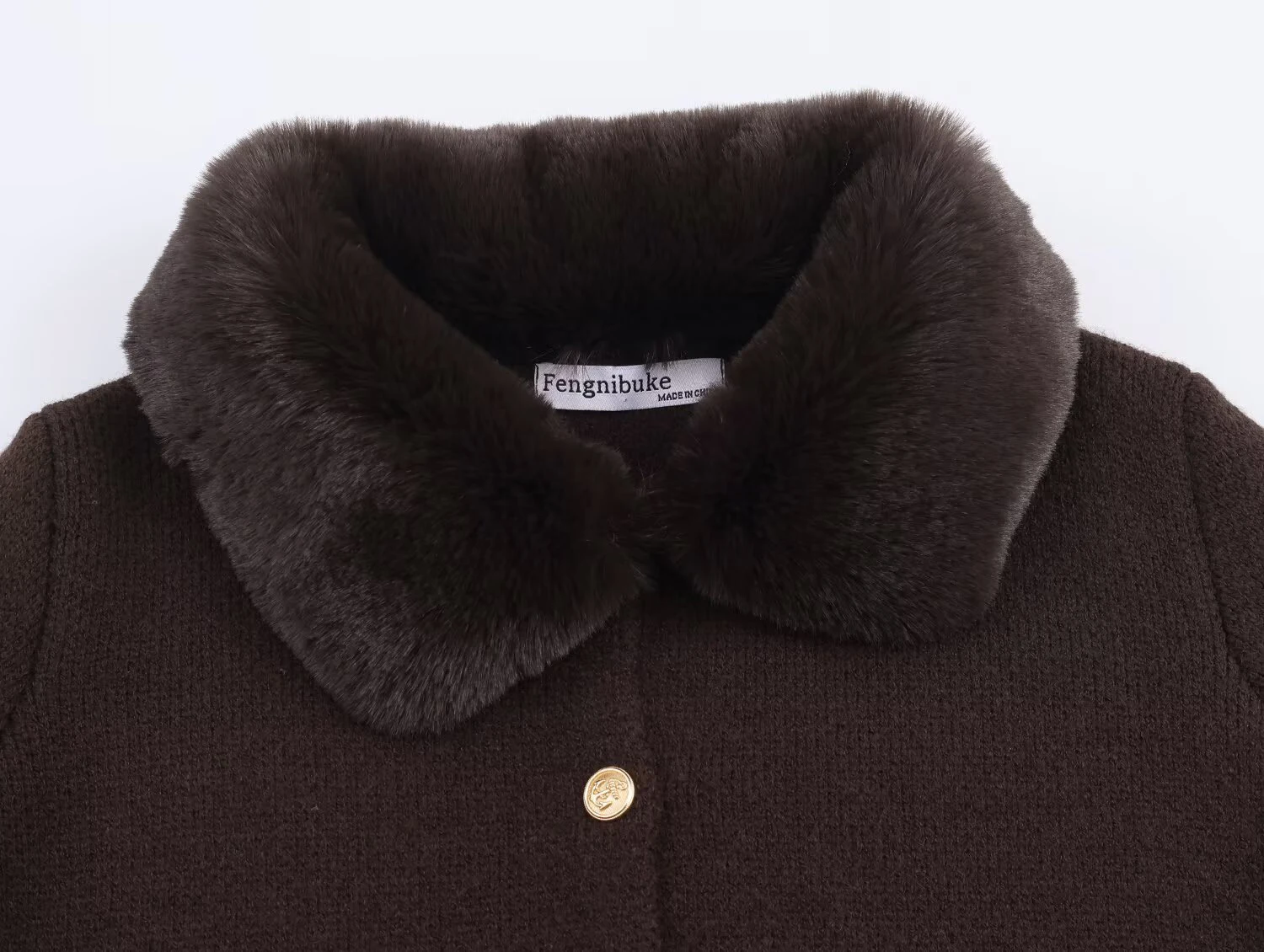Winter Knit Jacket with Detachable Faux Fur Collar - Image 3