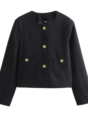 Trendy French Design Gold-Button Short Jacket