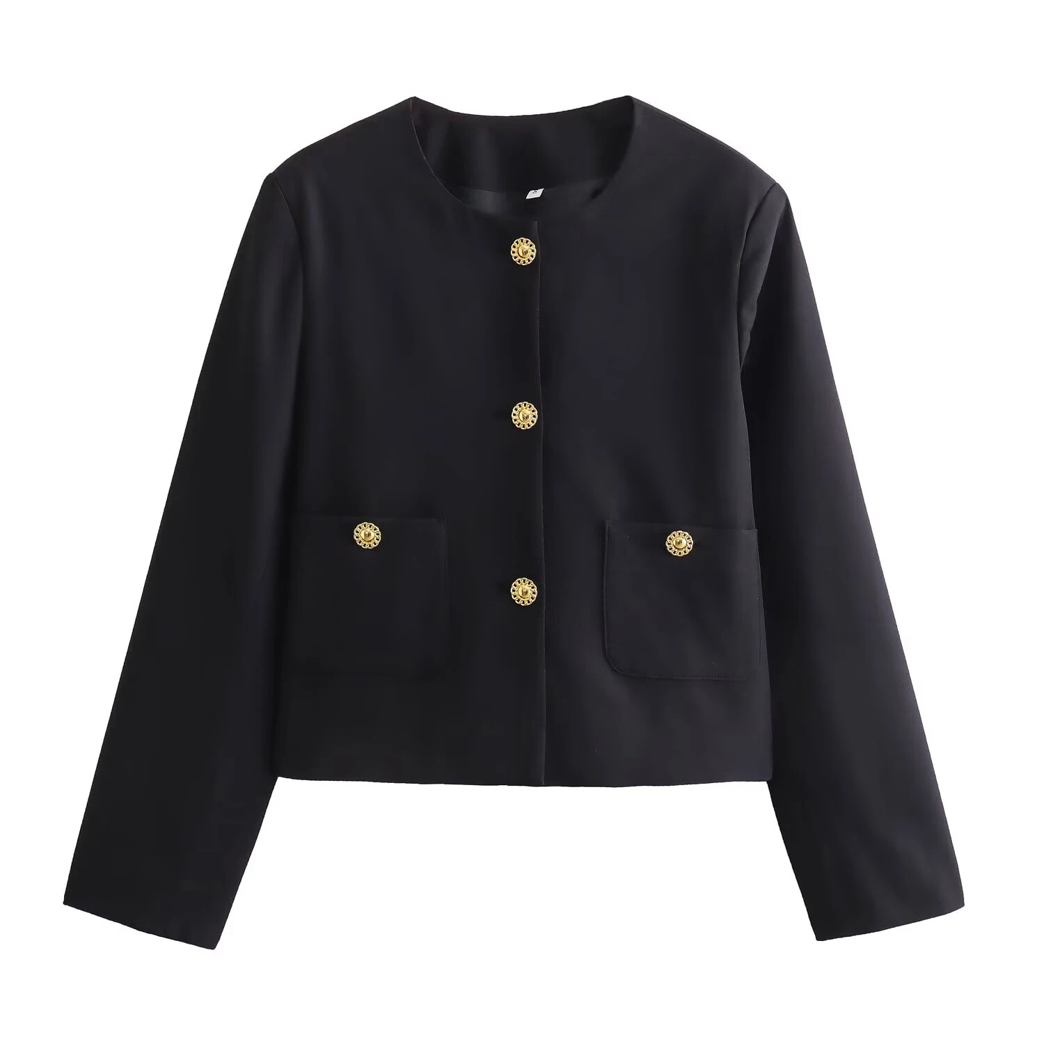 Trendy French Design Gold-Button Short Jacket