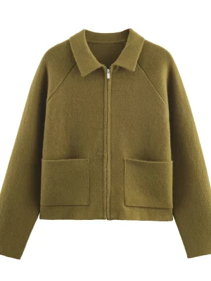 2025 Winter Casual Flip-Collar Zipper Knit Jacket