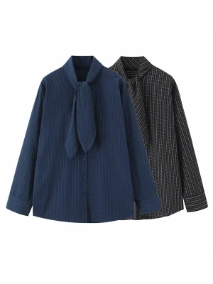 Women’s Versatile Plaid Tie-Knot Blouse