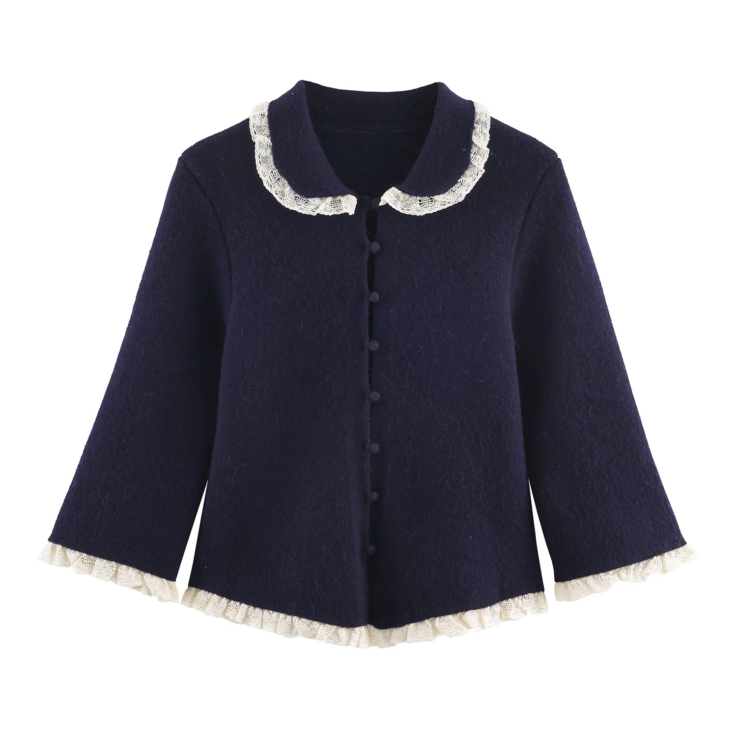 2025 Winter French Retro Lace Trim Knit Cardigan