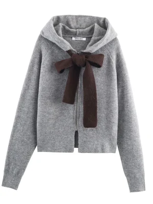 Women's Versatile Bow Knit Hoodie