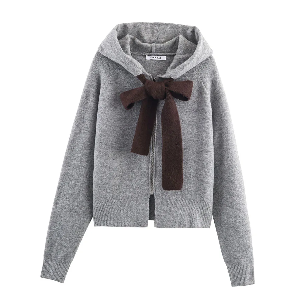 Women's Versatile Bow Knit Hoodie
