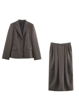 Autumn Blend Suit Jacket & Pleated Skirt Set