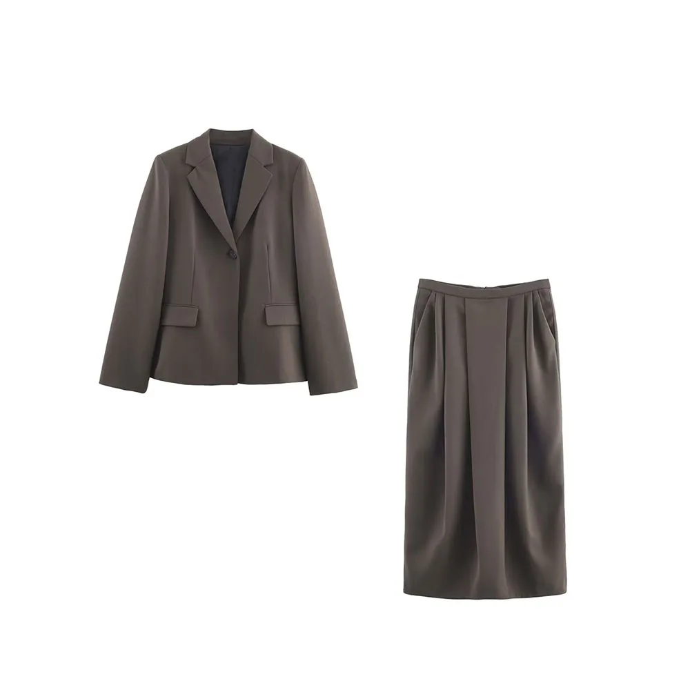 Autumn Blend Suit Jacket & Pleated Skirt Set