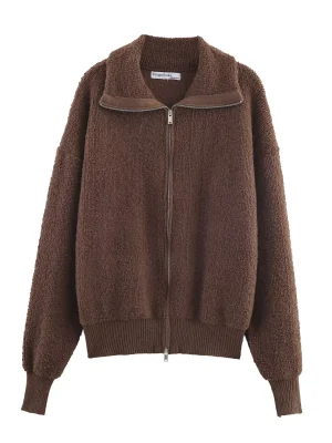 Winter Loose Collar Zipper Woolen Pilot Jacket