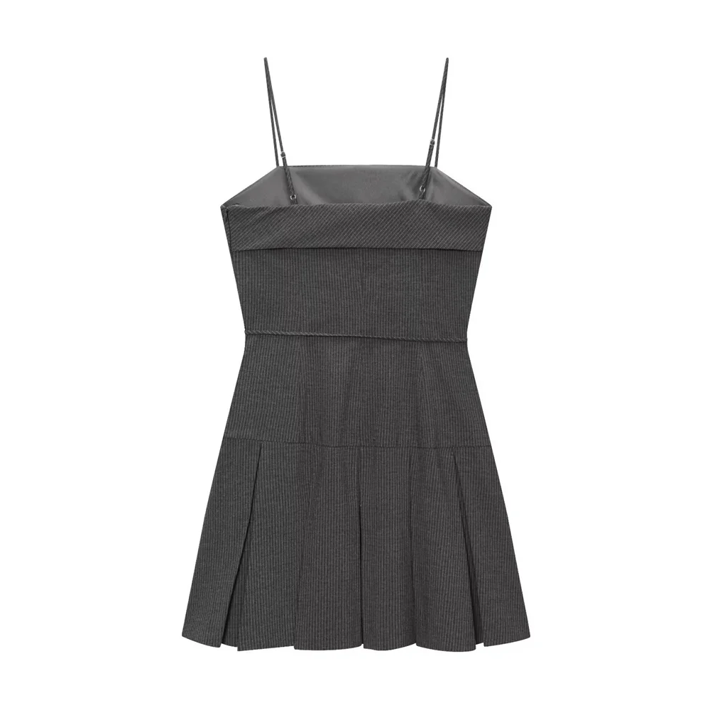 Autumn Suspender Pleated Stripe Mini Dress - Image 2