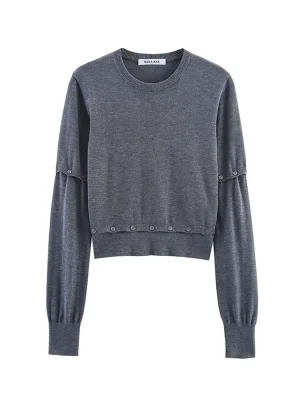 Autumn Round Neck Button-Up Detachable Knit Sweater