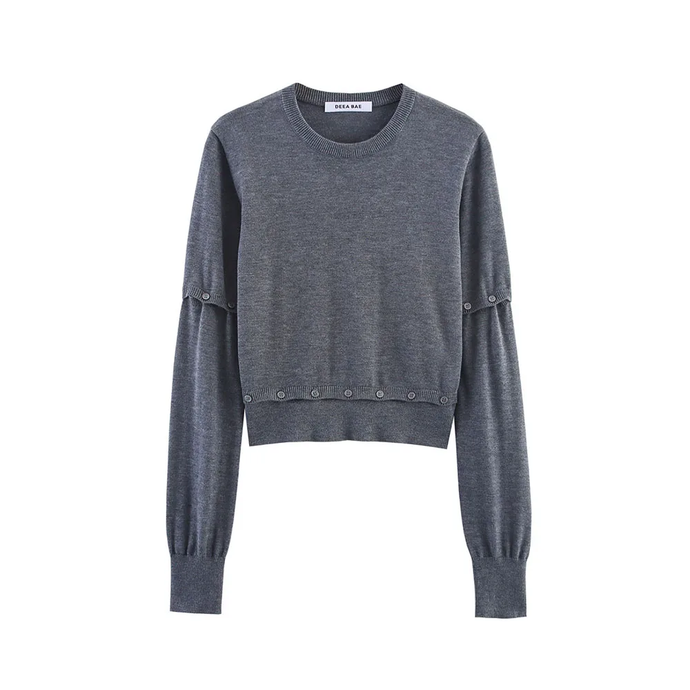 Autumn Round Neck Button-Up Detachable Knit Sweater