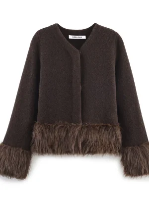 Women's Single-Breasted Faux Fur Effect Jacket