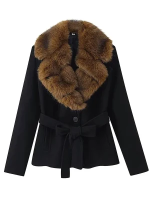 Autumn Winter Women’s Vintage Fur Collar Wool Coat