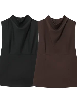 2025 Winter Slim Fit Solid Pleated Collar Top