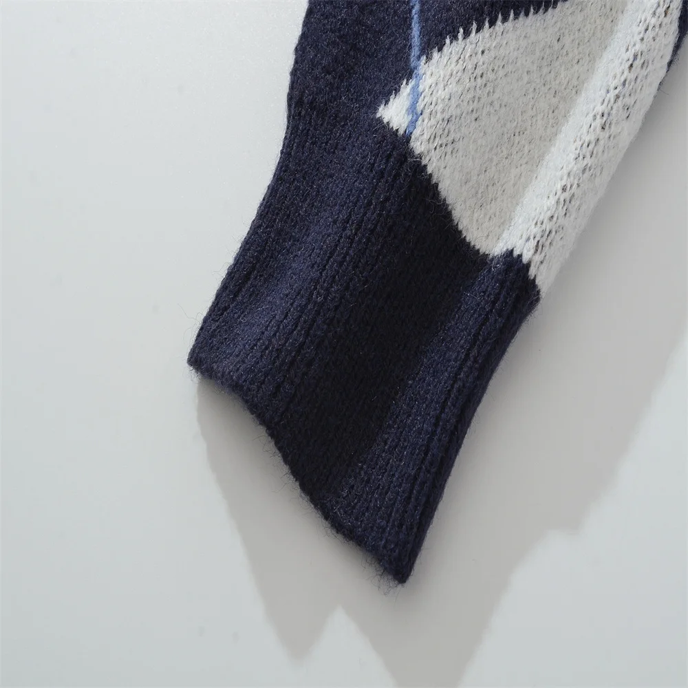 Autumn Winter Diamond Grid Knit Sweater - Image 4